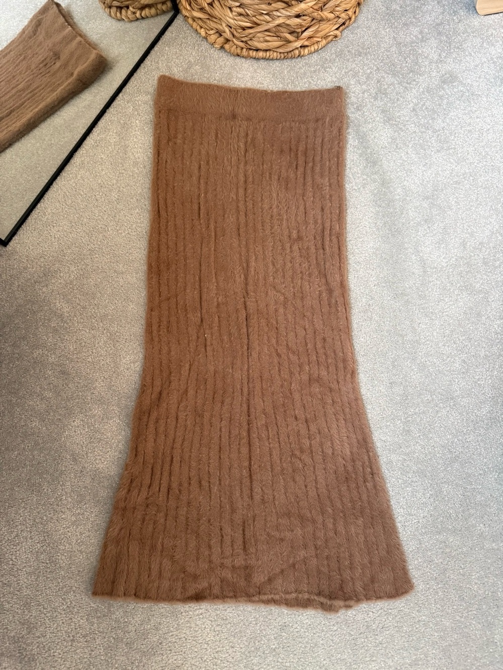 Cozy Brown Ribbed Midi Skirt